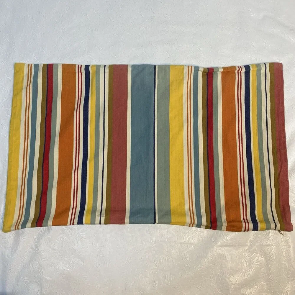 2 Pottery Barn Lumbar Pillow Covers Cotton Striped